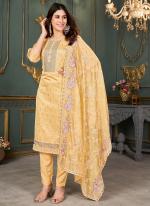 Pure Organza Yellow Festival Wear Embroidery Work Straight Suit